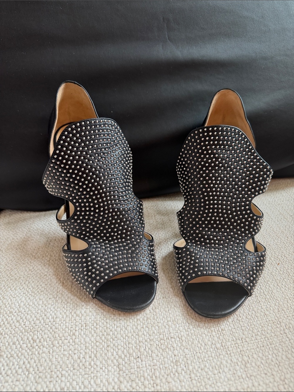 Jimmy Choo Black Studded Cutout High Heel Sandals